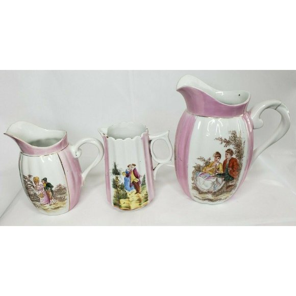 Vintage Pink White Courting Madame Pitcher Set Made In Germany - Picture 5 of 10